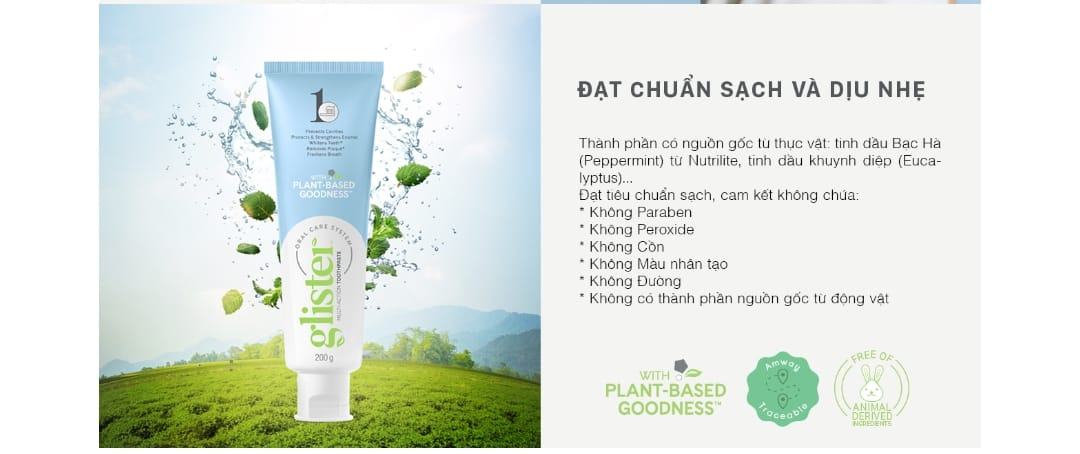 Kem Đánh Răng Amway Glister Phiên Bản Mới thân thiện hệ vi sinh khoang miệng chăm sóc nụ cười gia đình việt