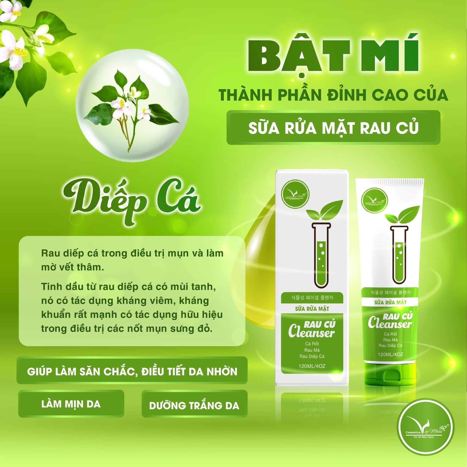 Sữa Rửa Mặt Rau Củ VIP White Siêu phẩm nằm trong bộ trang điểm làm đẹp bạn không nên bỏ lỡ