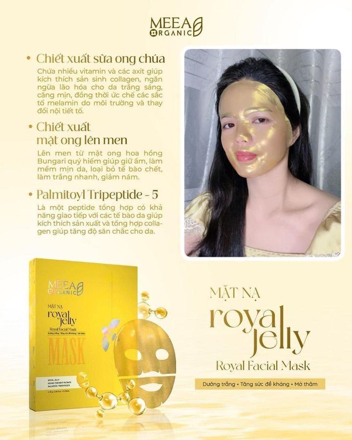 Mặt Nạ Thạch Collagen Meea Organic Màu Vàng Royal Jelly Mask Hộp 5 Miếng