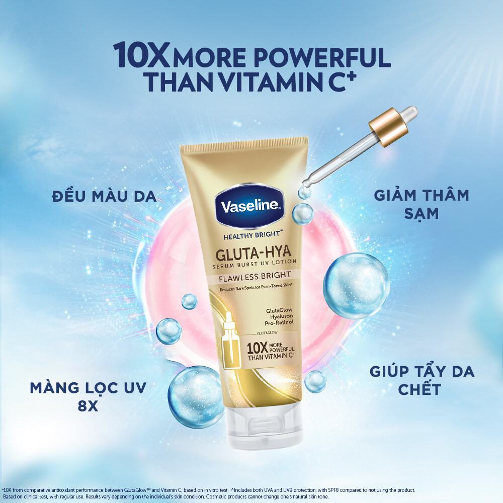 Sữa Dưỡng Thể Vaseline 10X Vàng Healthy Bright Gluta Hya Serum Flawless Glow