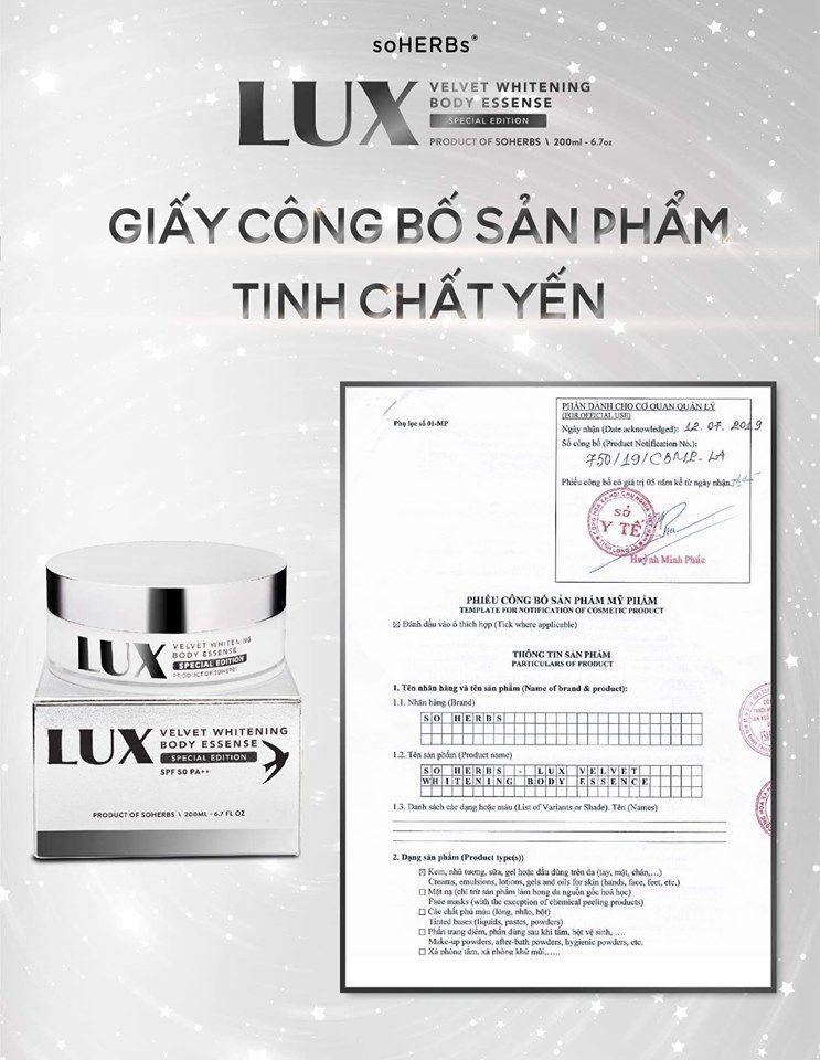 Kem body Lux - tinh chất yến tươi & collagen